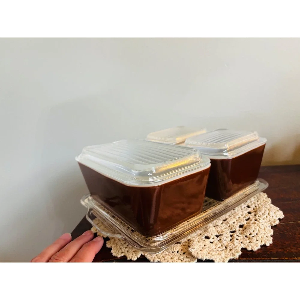 Vintage Pyrex Old Orchard Refrigerator Set 7 piece with clear trailing platter